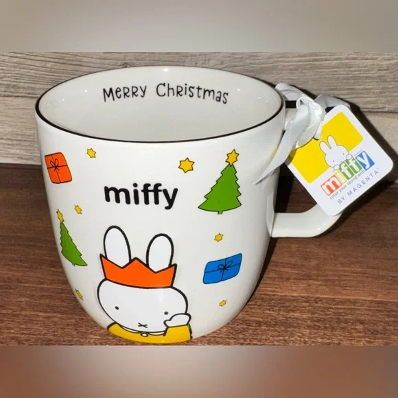 Cute 🥰 Miffy 🐰 Merry Christmas Mug with Gold Rim by Magenta Holiday Bunny 🐰 - Picture 3 of 12